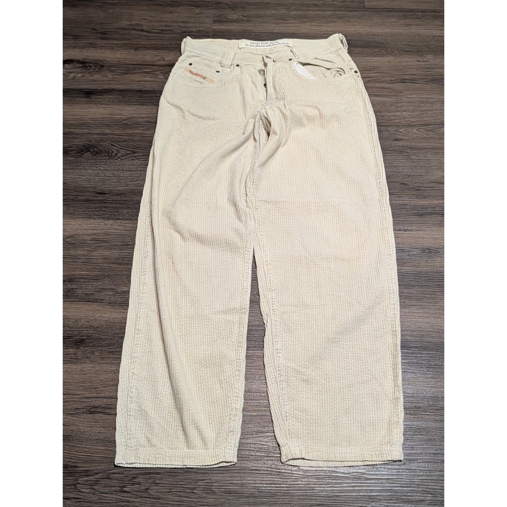 Diesel Saddle Vintage Cream Corduroy Relaxed Wide Leg Pants Made in Italy 32